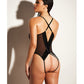 FETISH Finesse Soft Cup Vinyl & Mesh Teddy w/Barbell Black 1X/2X